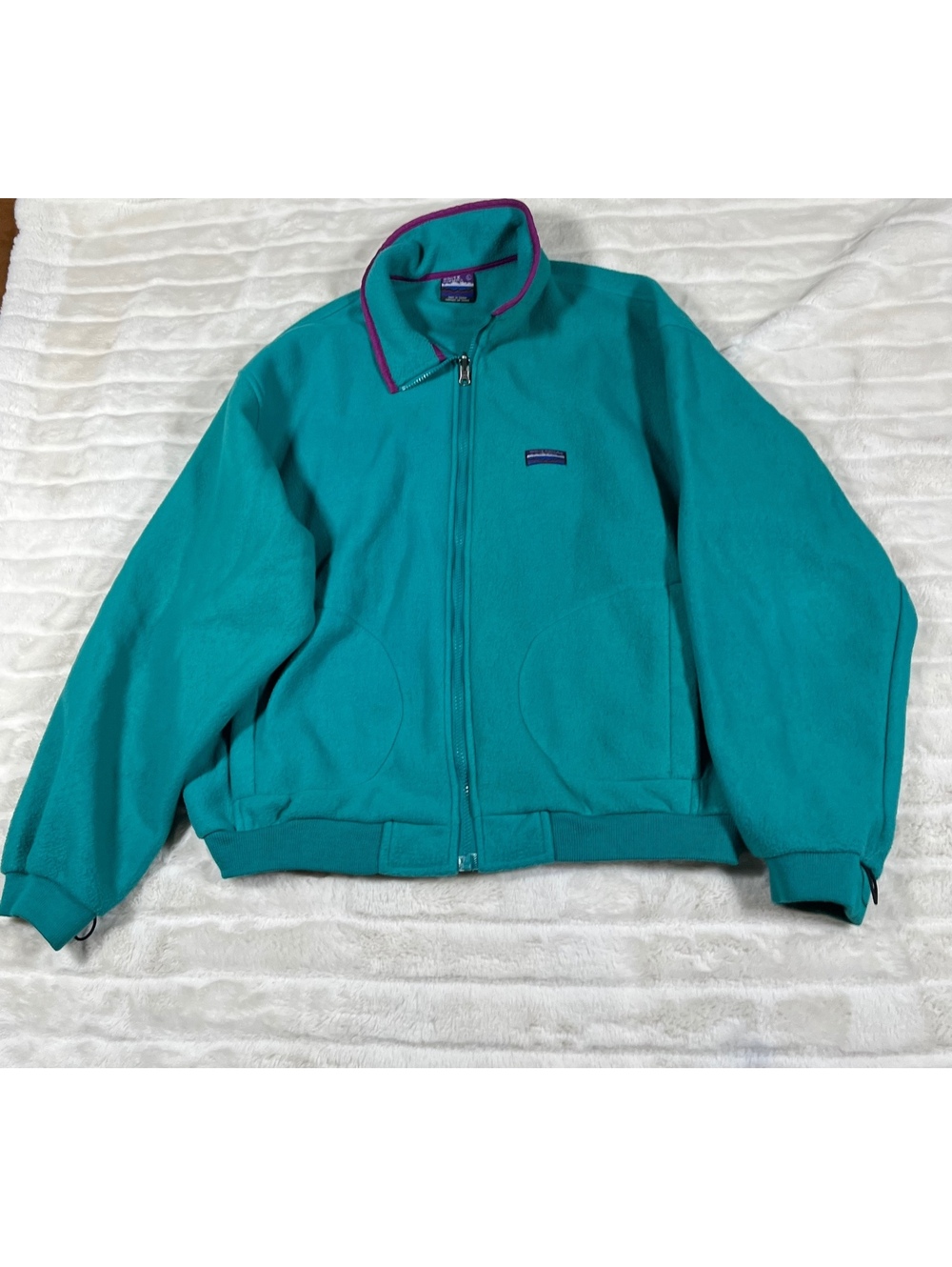 VTG 90s White Sierra L Unisex Full Zip Light Teal Purple Trim Fleece Fall Jacket